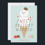 Snowcone-kerstWenskaart Aankondiging<br><div class="desc">Deze schattige geïllustreerde kaart is voorzien van een ware sneeuwpop samen met snoep.</div>