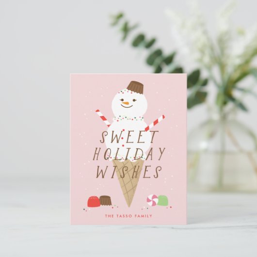 Snowcone-kerstWenskaart - Roze Aankondiging (Staand voorkant)