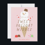 Snowcone-kerstWenskaart - Roze Aankondiging<br><div class="desc">Deze schattige geïllustreerde kaart is voorzien van een ware sneeuwpop samen met snoep.</div>