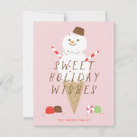 Snowcone-kerstWenskaart - Roze Aankondiging<br><div class="desc">Deze schattige geïllustreerde kaart is voorzien van een ware sneeuwpop samen met snoep.</div>