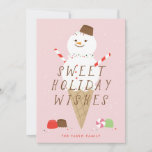 Snowcone-kerstWenskaart - Roze Aankondiging<br><div class="desc">Deze schattige geïllustreerde kaart is voorzien van een ware sneeuwpop samen met snoep.</div>