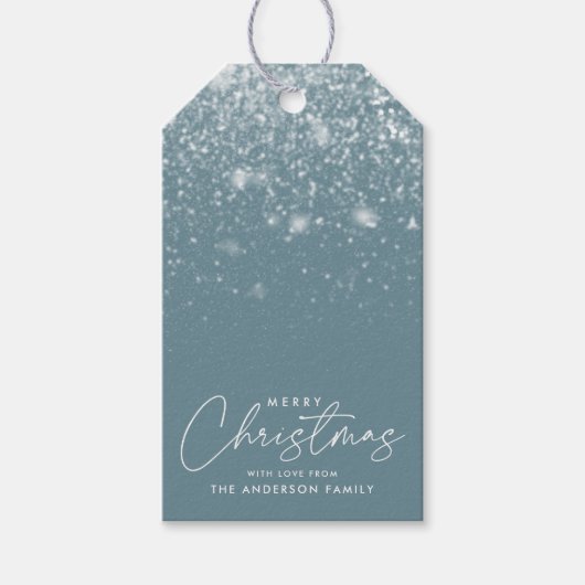 Snowdrift Blue Frost Merry Kerstmis Cadeaulabel (Voorkant)