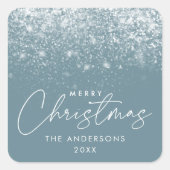 Snowdrift Blue Frost Merry Kerstmis Vierkante Sticker (Voorkant)