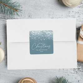 Snowdrift Blue Frost Merry Kerstmis Vierkante Sticker