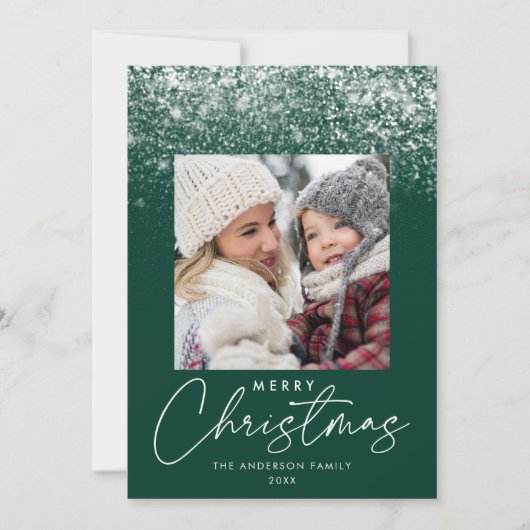 Snowdrift Merry Green Photo Feestdagenkaart (Voorkant)