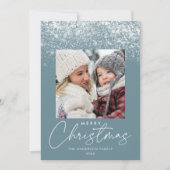 Snowdrift Merry Kerstblauw Foto Feestdagenkaart (Voorkant)