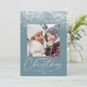 Snowdrift Merry Kerstblauw Foto Feestdagenkaart (Staand voorkant)