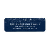 Snowdrift Navy Blue Holiday Return Address Etiket (Voorkant)