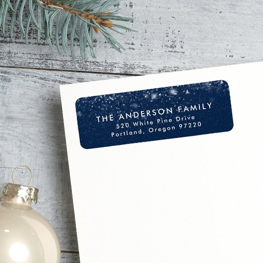 Snowdrift Navy Blue Holiday Return Address Etiket