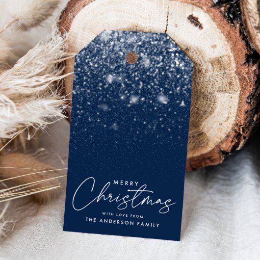 Snowdrift Navy Blue Merry kerst Cadeaulabel