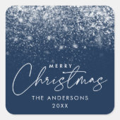 Snowdrift Navy Blue Merry kerst Vierkante Sticker (Voorkant)