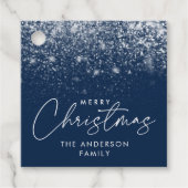 Snowdrift Navy Merry Kerstmis Bedankjes Labels (Voorkant)