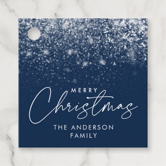 Snowdrift Navy Merry Kerstmis Bedankjes Labels (Voorkant)