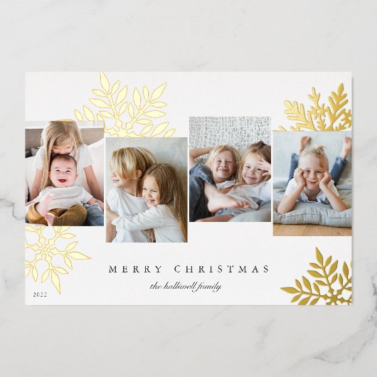 Snowdrop 4 Photo Collage Merry Kerstry Folie Feestdagenkaart (Voorkant)