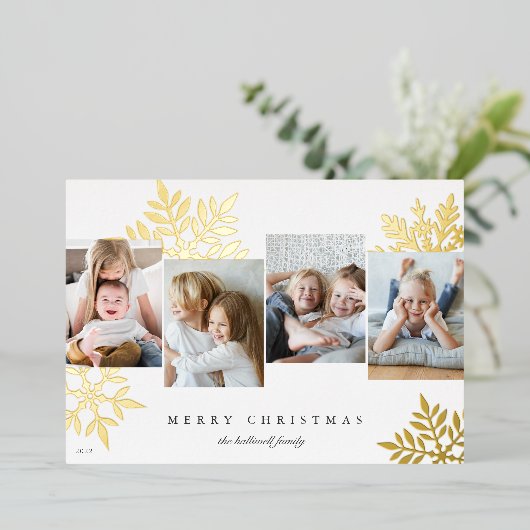 Snowdrop 4 Photo Collage Merry Kerstry Folie Feestdagenkaart (Staand Voorkant)