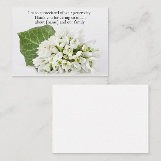 Snowdrop breekt aan na begrafenisdank notitiekaartje (Voorkant / Achterkant)