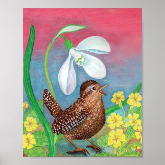 Snowdrop en kruivogel roepen de lenteteelt op poster (Voorkant)