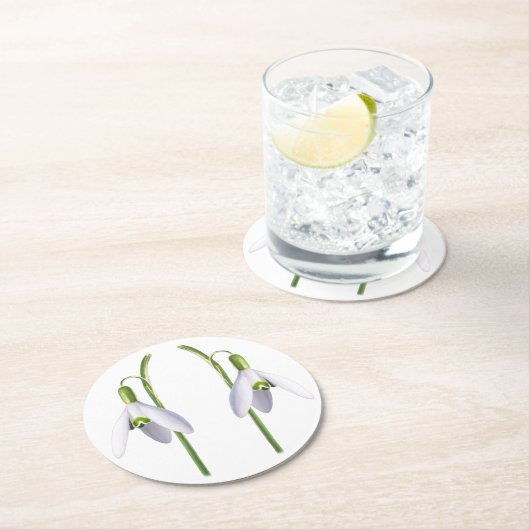 Snowdrop Fabric Pattern. Ronde Kartonnen Onderzetter (Insitu)
