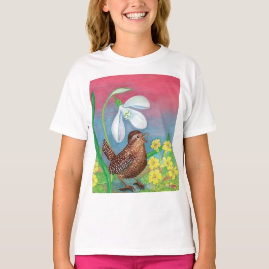 Snowdrop & wren bird roept de lente Meisjes' op T-shirt (Voorkant)