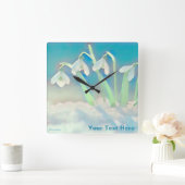 Snowdrops Blue Vierkante Klok (Huis)