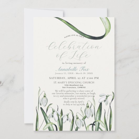Snowdrops Celebration of Life Funeral Memorial Kaart (Voorkant)