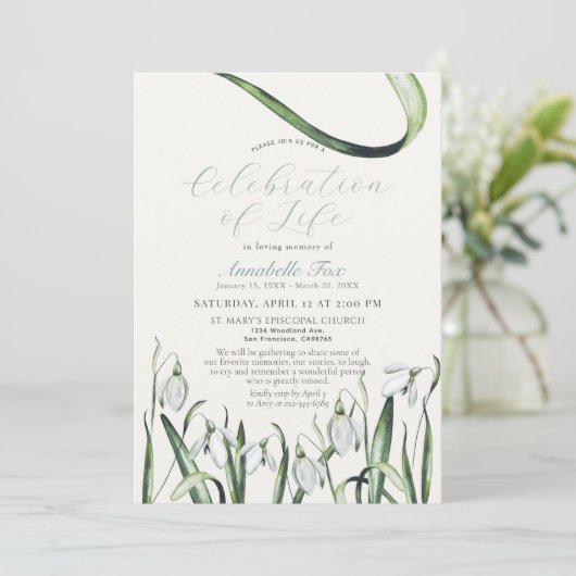 Snowdrops Celebration of Life Funeral Memorial Kaart (Staand voorkant)
