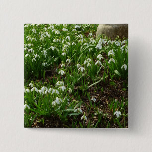 Snowdrops II (Galanthus) Spring Floral Vierkante Button 5,1 Cm