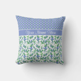 Snowdrops Pattern and Polka Dots on Blue Kussen