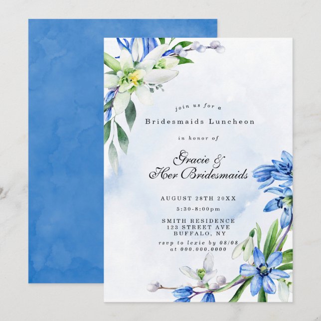 Snowdrops Scilla Bridesmaids Luncheon Invite (Voorkant / Achterkant)