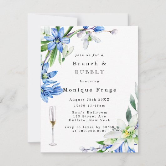 Snowdrops Scilla Brunch & Bubble Invitations Kaart (Voorkant)