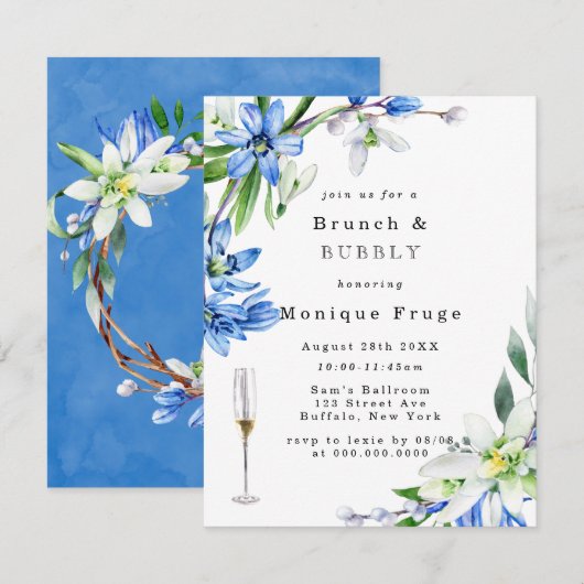 Snowdrops Scilla Brunch & Bubble Invitations Kaart (Voorkant / Achterkant)