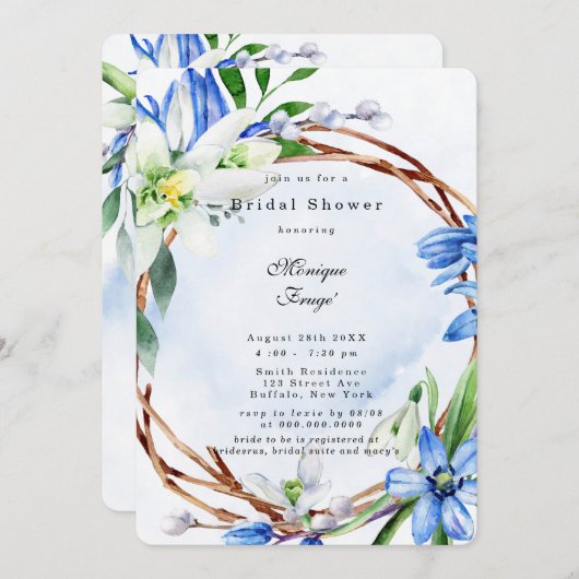 Snowdrops Scilla Spring Floral Vrijgezellenfeest Kaart (Voorkant / Achterkant)