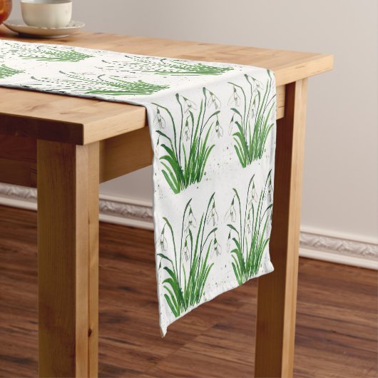 Snowdrops Spring floral waterverf white Pasen Korte Tafelloper (Voorbeeld)