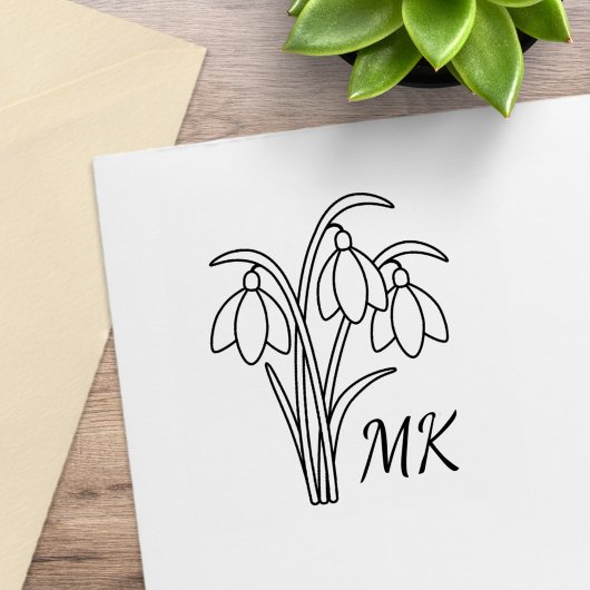 Snowdrops Spring Flowers Monogram Initials Rubberstempel