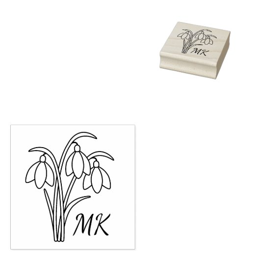 Snowdrops Spring Flowers Monogram Initials Rubberstempel (Gestempeld)