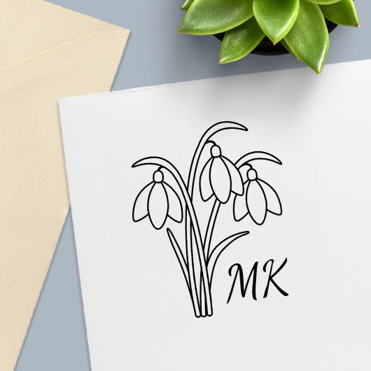 Snowdrops Spring Flowers Monogram Initials Zelfinktende Stempel