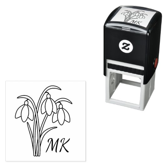 Snowdrops Spring Flowers Monogram Initials Zelfinktende Stempel (In situ)