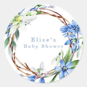 Snowdruppels en Scilla Spring Floral Boy Baby show Ronde Sticker
