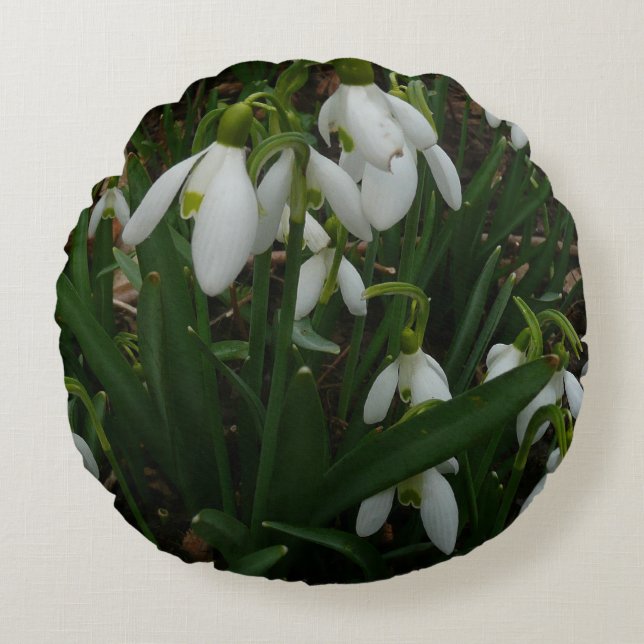 Snowdruppels I (Galanthus) White Spring Flowers Rond Kussen (Voorkant)