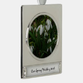 Snowdruppels I (Galanthus) White Spring Flowers Verzilverd Banner Ornament (Rechts)