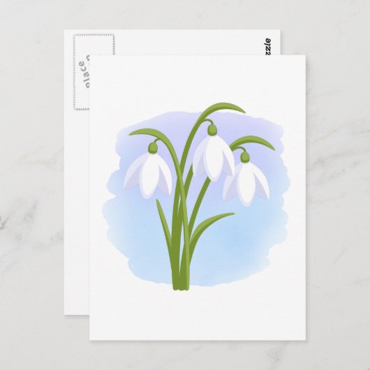 Snowdruppels - Lentbloemen op Waterverf Blauw Briefkaart (Voorkant / Achterkant)