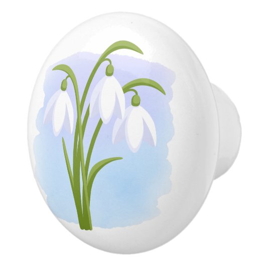 Snowdruppels - Lentbloemen op Waterverf Blauw Keramische Knop (Rechts)