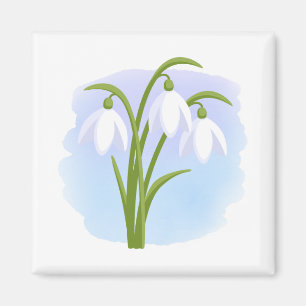 Snowdruppels - Lentbloemen op Waterverf Blauw Magneet