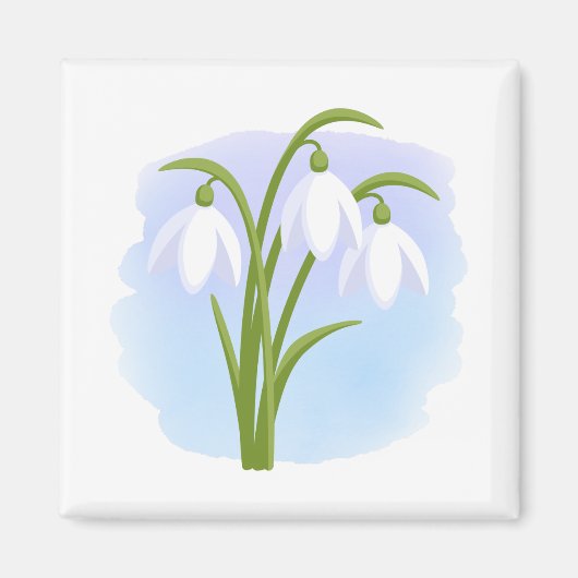 Snowdruppels - Lentbloemen op Waterverf Blauw Magneet (Voorkant)