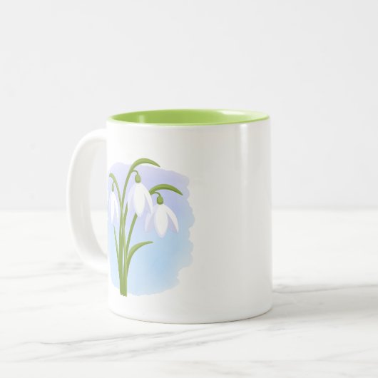 Snowdruppels - Lentbloemen op Waterverf Blauw Tweekleurige Koffiemok (Voorkant links)