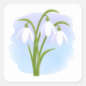 Snowdruppels - Lentbloemen op Waterverf Blauw Vierkante Sticker (Voorkant)