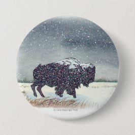 Snowdusted Bison Painting Ronde Button 7,6 Cm