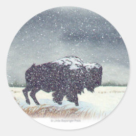 Snowdusted Bison Waterverf Painting Ronde Sticker