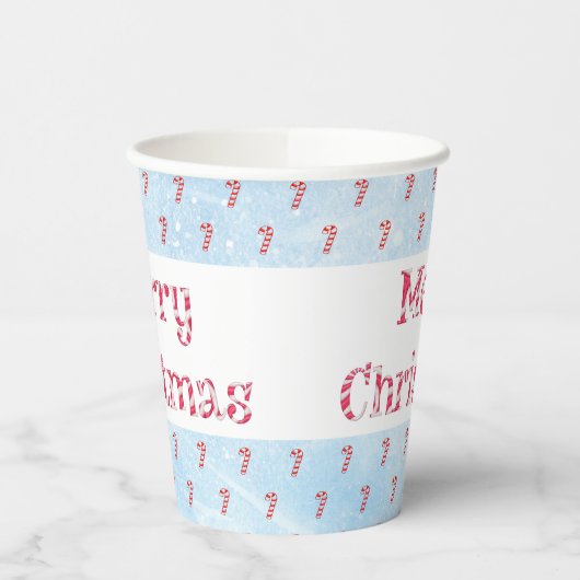 Snowfall-achtergrond voor prettige kerstsnoepjes papieren bekers (Links)