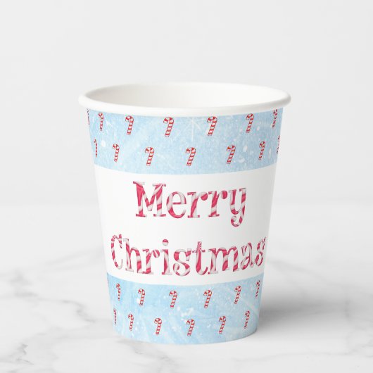 Snowfall-achtergrond voor prettige kerstsnoepjes papieren bekers (Voorkant)